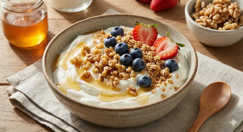 オメガ3が多いレシピ：胡桃と蜂蜜のギリシャヨーグルト