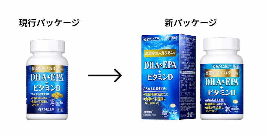 『DHA＆EPA+ビタミンD』パッケージ変更