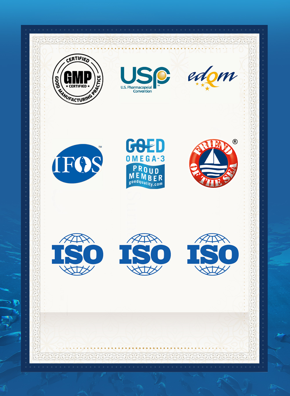 取得魚油相關認證與國際標章